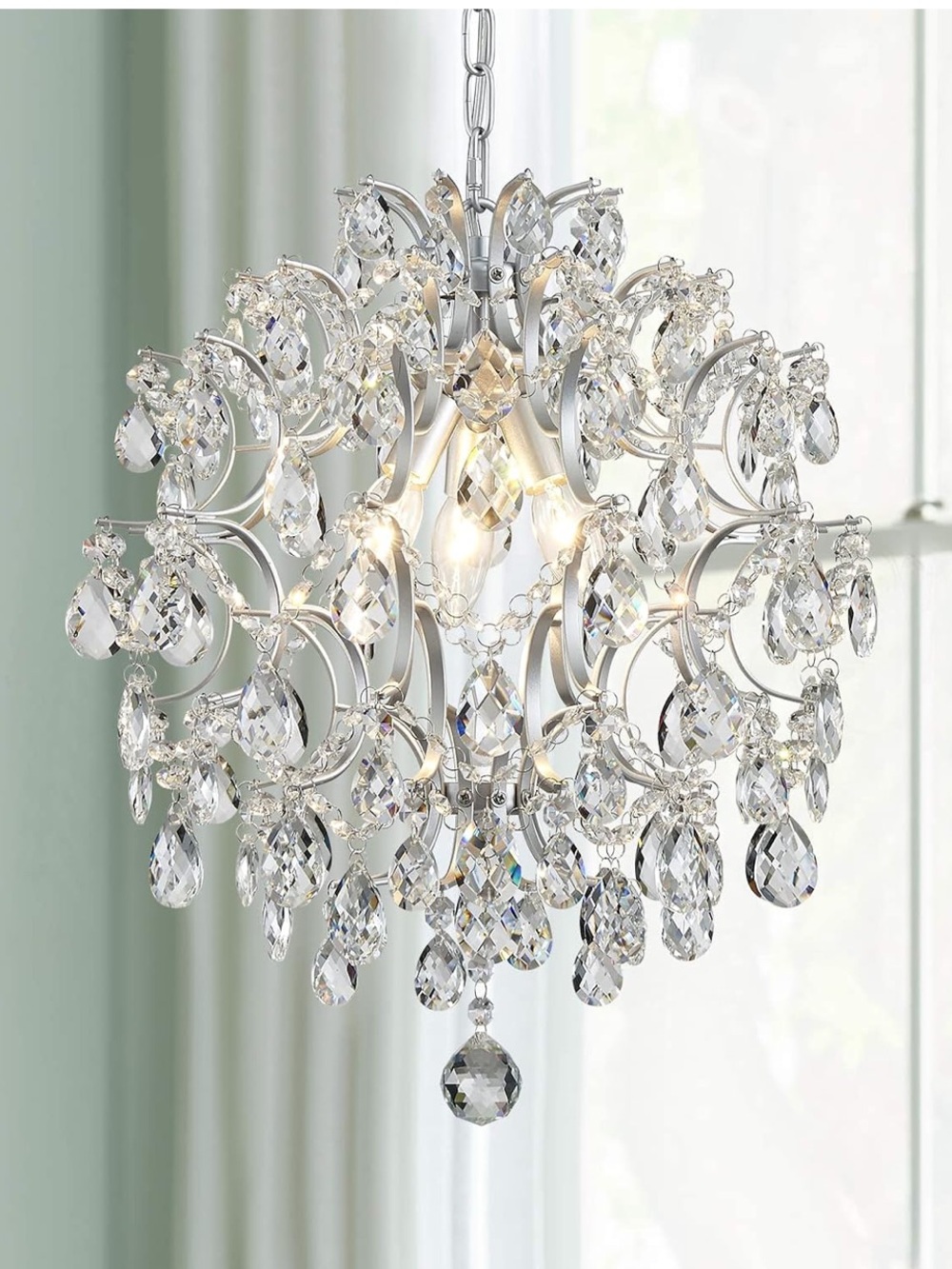 Silver and crystal glam hanging pendant chandelier light. NEW